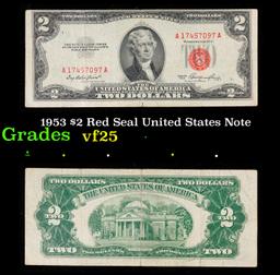 1953 $2 Red Seal United States Note Grades vf+