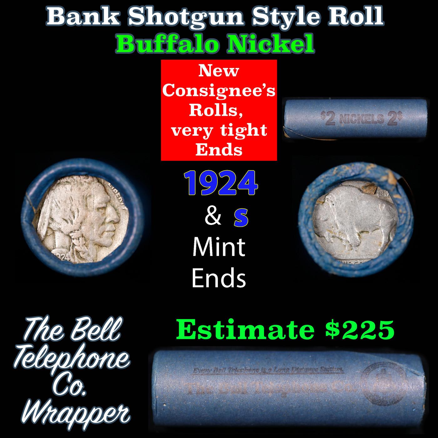 Buffalo Nickel Shotgun Roll in Old Bank Style 'Bell Telephone' Wrapper 1924 & s Mint Ends