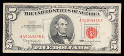 1963 $5 Red Seal United States Note Grades vf+