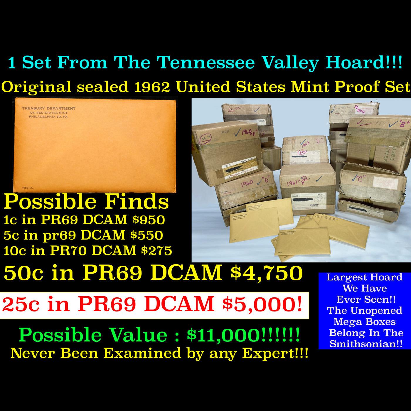 ***Auction Highlight*** Original sealed 1962 United States Mint Proof Set Tennessee Valley Hoard (Fc