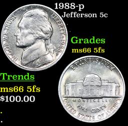 1988-p Jefferson Nickel 5c Grades GEM+ 5fs