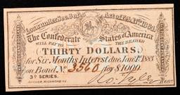 1864 3rd Series Confederate States Thirty Dollars Note Grades Select CU