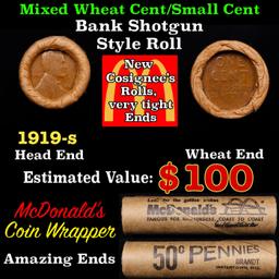 Lincoln Wheat Cent 1c Mixed Roll Orig Brandt McDonalds Wrapper, 1919-s end, Wheat other end