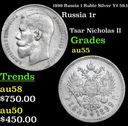1899 Russia 1 Ruble Silver Y# 59.1 Grades Choice AU