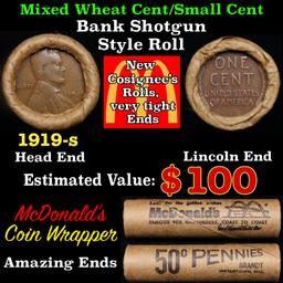 Lincoln Wheat Cent 1c Mixed Roll Orig Brandt McDonalds Wrapper, 1919-s end, Wheat other end