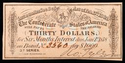 1864 3rd Series Confederate States Thirty Dollars Note Grades Select CU