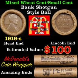 Lincoln Wheat Cent 1c Mixed Roll Orig Brandt McDonalds Wrapper, 1919-s end, Wheat other end