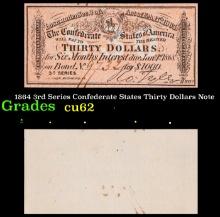 1864 3rd Series Confederate States Thirty Dollars Note Grades Select CU