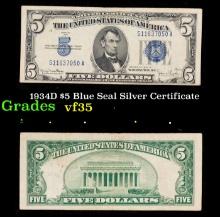 1934D $5 Blue Seal Silver Certificate Grades vf++