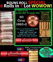 THIS AUCTION ONLY! BU Shotgun Lincoln 1c roll, 1993-d 50 pcs Plus FIVE bonus random date BU roll! Ba