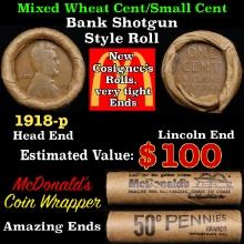 Lincoln Wheat Cent 1c Mixed Roll Orig Brandt McDonalds Wrapper, 1918-p end, Wheat other end