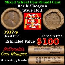 Lincoln Wheat Cent 1c Mixed Roll Orig Brandt McDonalds Wrapper, 1917-p end, Wheat other end