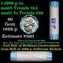 BU Shotgun Jefferson 5c roll, 1988-p 40 pcs Bank $2 Nickel Wrapper