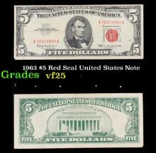 1963 $5 Red Seal United States Note Grades vf+