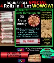 THIS AUCTION ONLY! BU Shotgun Lincoln 1c roll, 1989-p 50 pcs Plus THREE bonus random date BU roll! B