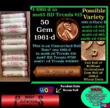 THIS AUCTION ONLY! BU Shotgun Lincoln 1c roll, 1961-d 50 pcs Plus one bonus random date BU roll! Ban