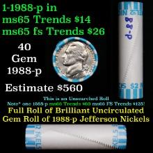 BU Shotgun Jefferson 5c roll, 1988-p 40 pcs Bank $2 Nickel Wrapper