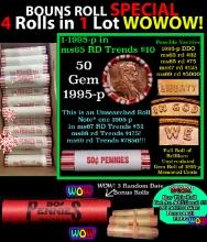 THIS AUCTION ONLY! BU Shotgun Lincoln 1c roll, 1995-p 50 pcs Plus THREE bonus random date BU roll! B