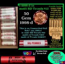 THIS AUCTION ONLY! BU Shotgun Lincoln 1c roll, 1998-d 50 pcs Plus one bonus random date BU roll! Ban