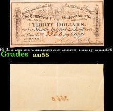 1864 3rd Series Confederate States Thirty Dollars Note Grades Choice AU/BU Slider