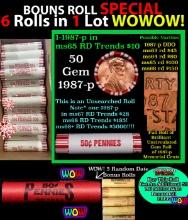 THIS AUCTION ONLY! BU Shotgun Lincoln 1c roll, 1987-p 50 pcs Plus FIVE bonus random date BU roll! Ba