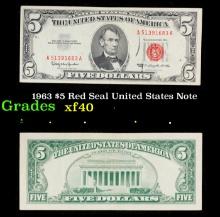 1963 $5 Red Seal United States Note Grades xf