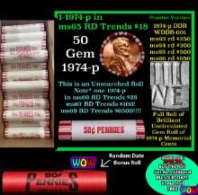 THIS AUCTION ONLY! BU Shotgun Lincoln 1c roll, 1974-p 50 pcs Plus one bonus random date BU roll! Ban