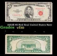 1953B $5 Red Seal United States Note Grades vf++