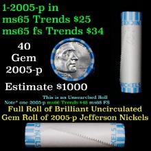 BU Shotgun Jefferson 5c roll, 2005-p Bison 40 pcs Bank $2 Nickel Wrapper