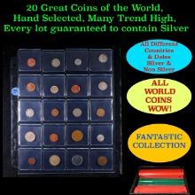 20 Great Coins of the World, hand selected, many trend high, every lot guaranteed to contain Silver.