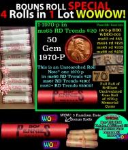 THIS AUCTION ONLY! BU Shotgun Lincoln 1c roll, 1970-p 50 pcs Plus THREE bonus random date BU roll! B