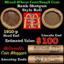 Lincoln Wheat Cent 1c Mixed Roll Orig Brandt McDonalds Wrapper, 1910-p end, Wheat other end