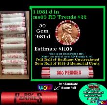 THIS AUCTION ONLY! BU Shotgun Lincoln 1c roll, 1981-d 50 pcs Plus one bonus random date BU roll! Ban