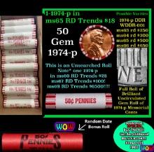 THIS AUCTION ONLY! BU Shotgun Lincoln 1c roll, 1974-p 50 pcs Plus one bonus random date BU roll! Ban