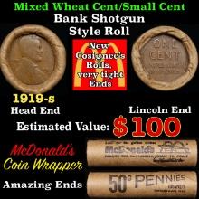 Lincoln Wheat Cent 1c Mixed Roll Orig Brandt McDonalds Wrapper, 1919-s end, Wheat other end