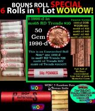 THIS AUCTION ONLY! BU Shotgun Lincoln 1c roll, 1996-d 50 pcs Plus FIVE bonus random date BU roll! Ba