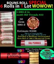 THIS AUCTION ONLY! BU Shotgun Lincoln 1c roll, 1981-d 50 pcs Plus FIVE bonus random date BU roll! Ba