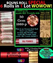 THIS AUCTION ONLY! BU Shotgun Lincoln 1c roll, 1989-p 50 pcs Plus FIVE bonus random date BU roll! Ba