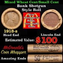 Lincoln Wheat Cent 1c Mixed Roll Orig Brandt McDonalds Wrapper, 1918-s end, Wheat other end