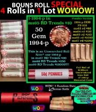 THIS AUCTION ONLY! BU Shotgun Lincoln 1c roll, 1994-p 50 pcs Plus THREE bonus random date BU roll! B