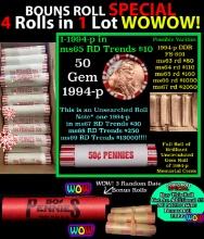 THIS AUCTION ONLY! BU Shotgun Lincoln 1c roll, 1994-p 50 pcs Plus THREE bonus random date BU roll! B