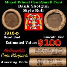 Lincoln Wheat Cent 1c Mixed Roll Orig Brandt McDonalds Wrapper, 1918-p end, Wheat other end