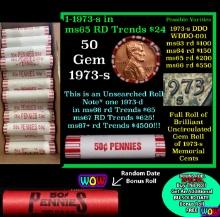 THIS AUCTION ONLY! BU Shotgun Lincoln 1c roll, 1973-s 50 pcs Plus one bonus random date BU roll! Ban