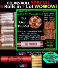 THIS AUCTION ONLY! BU Shotgun Lincoln 1c roll, 1982-d 50 pcs Plus FIVE bonus random date BU roll! Ba