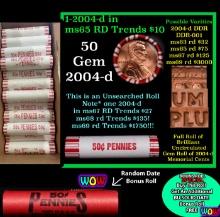 THIS AUCTION ONLY! BU Shotgun Lincoln 1c roll, 2004-d 50 pcs Plus one bonus random date BU roll! Ban