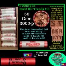 THIS AUCTION ONLY! BU Shotgun Lincoln 1c roll, 2003-p 50 pcs Plus one bonus random date BU roll! Ban