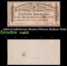 1864 Confederate States Fifteen Dollars Note Grades Select CU