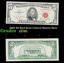 1963 $5 Red Seal United States Note Grades xf