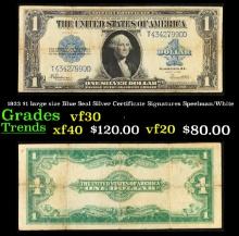 1923 $1 large size Blue Seal Silver Certificate Grades vf++ Signatures Speelman/White