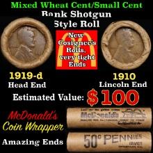 Lincoln Wheat Cent 1c Mixed Roll Orig Brandt McDonalds Wrapper, 1919-d end, Wheat other end